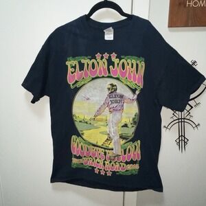 2014 Elton John World Tour Graphic Band T-shirt L Black Goodbye Yellow Brick Rd